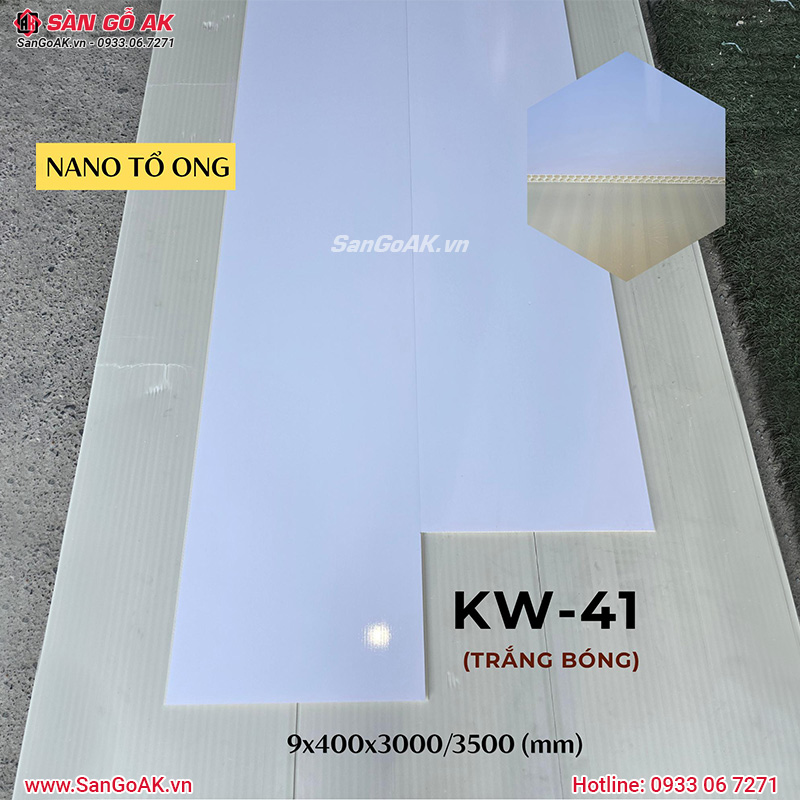 Tấm ốp Nano KW-41 màu trắng bóng tại kho SÀN GỖ AK