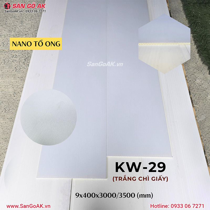 Tấm ốp Nano KW-29 vân giấy trắng chì tại kho SÀN GỖ AK
