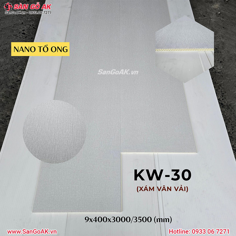 Tấm ốp Nano KW-30 vân vải xám tại kho SÀN GỖ AK