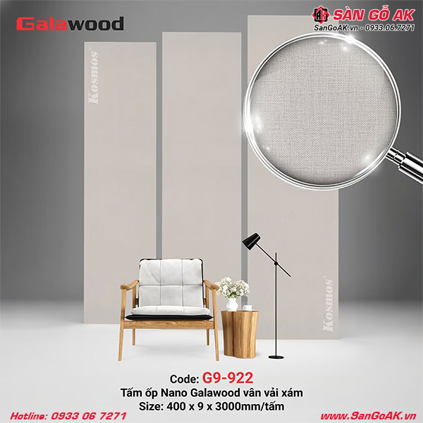 Tấm ốp Nano Galawood G9-922 vân vải xám sang trọng, tinh tế