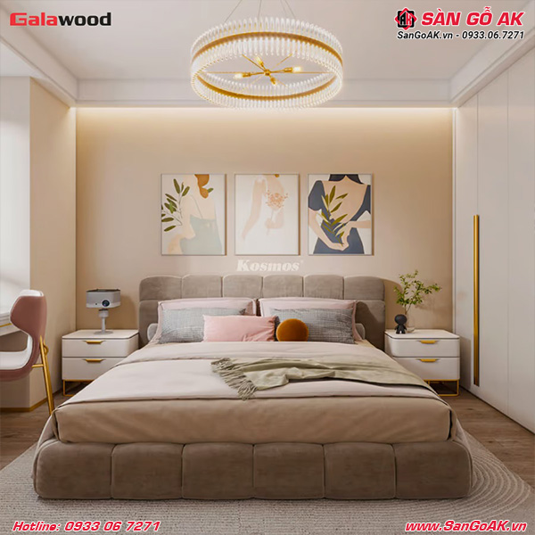 Tấm ốp G9-924 vân vải kem trang trí nội thất phòng ngủ sang trọng