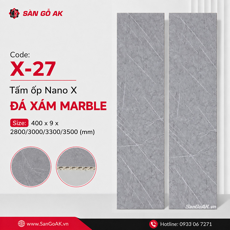 Tấm ốp nhựa Nano X-27 bề mặt đá xám Marble