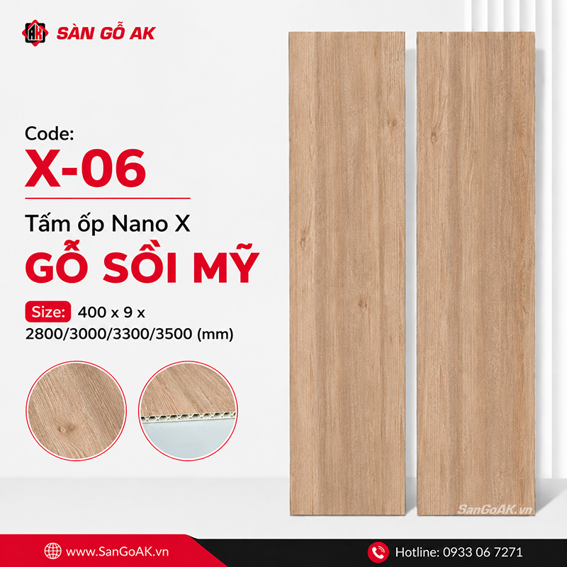 Tấm ốp nhựa Nano X-06 bề mặt vân gỗ sồi Mỹ