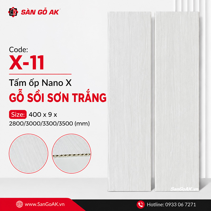Tấm ốp nhựa Nano X-11 bề mặt vân gỗ sồi sơn trắng