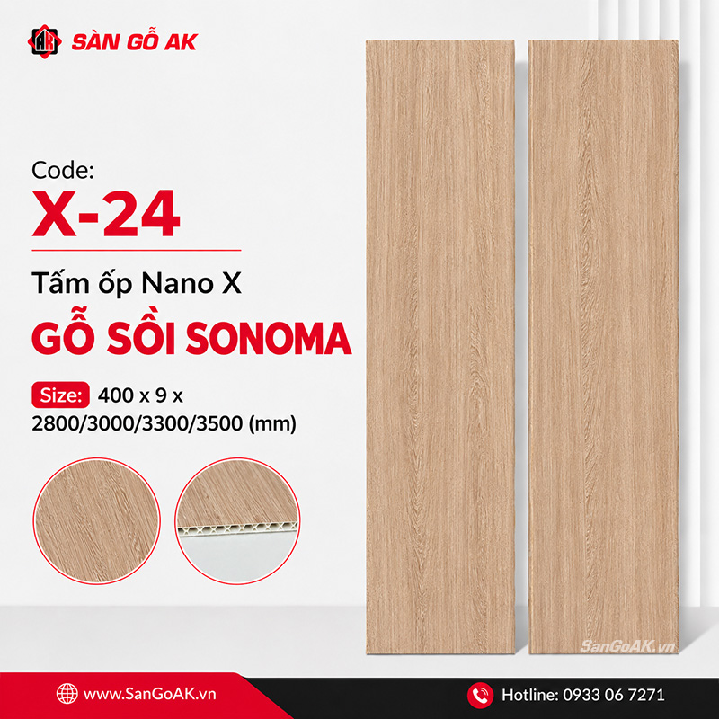 Tấm ốp nhựa Nano X-24 bề mặt vân gỗ sồi Sonoma