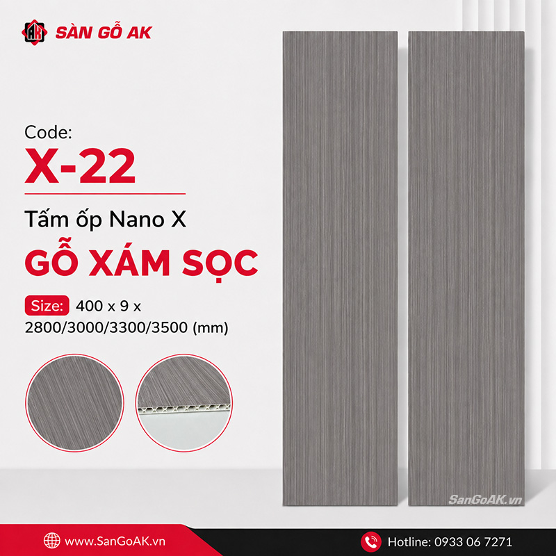 Tấm ốp nhựa Nano X-22 bề mặt gỗ xám sọc