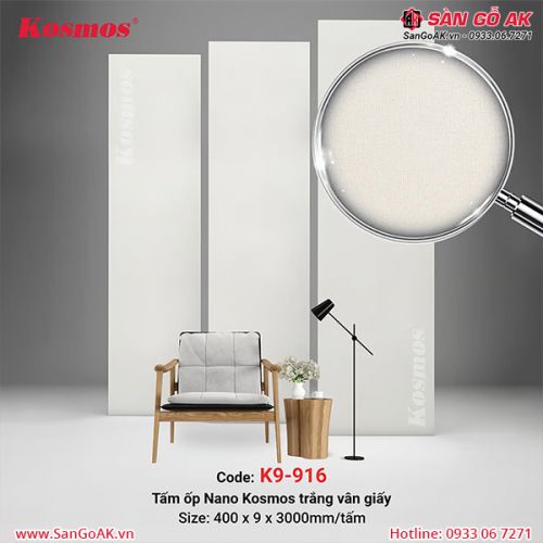 Tấm ốp Nano chân kép 9mm Kosmos K9-916 trắng vân giấy