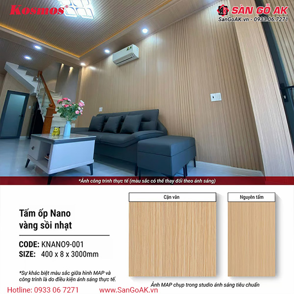 Tấm ốp Nano Kosmos KNANO9-001 vân gỗ sồi vàng nhạt