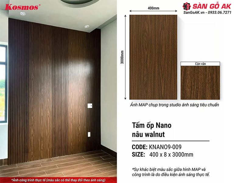 Tấm ốp Nano Kosmos KNANO9-009 vân gỗ óc chó nâu