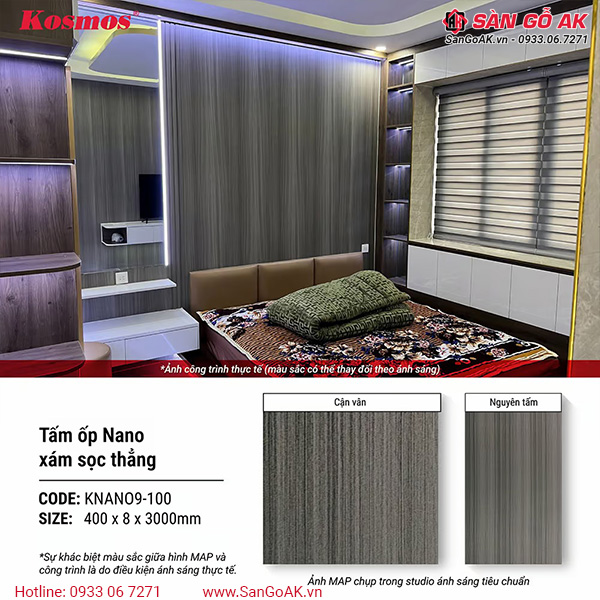 Tấm ốp Nano Kosmos KNANO9-100 vân gỗ xám sọc thẳng