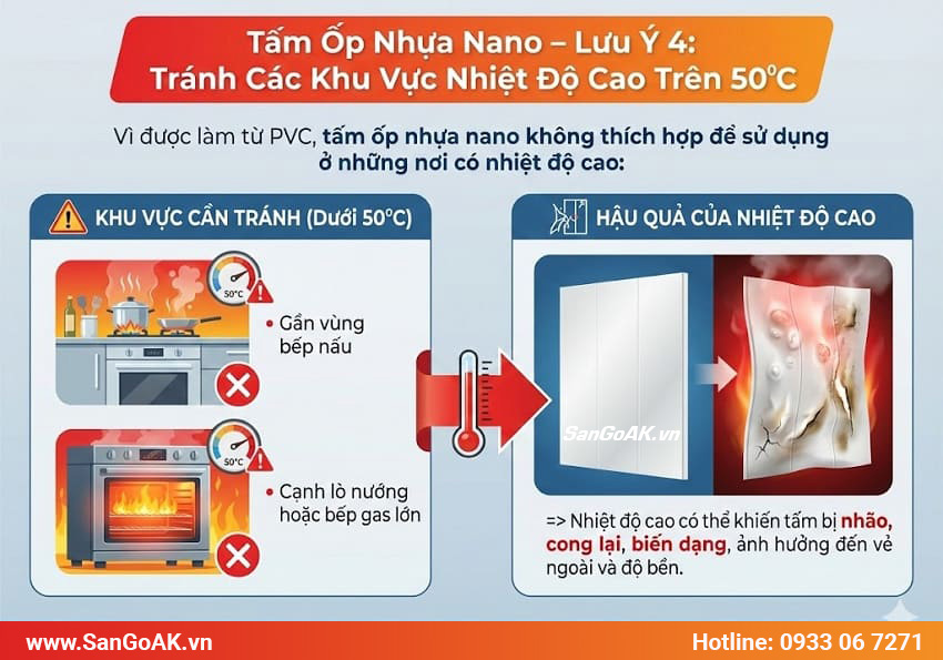 Tấm Ốp Nhựa Nano – Lưu Ý 4: Tránh Các Khu Vực Nhiệt Độ Cao Trên 50°C
