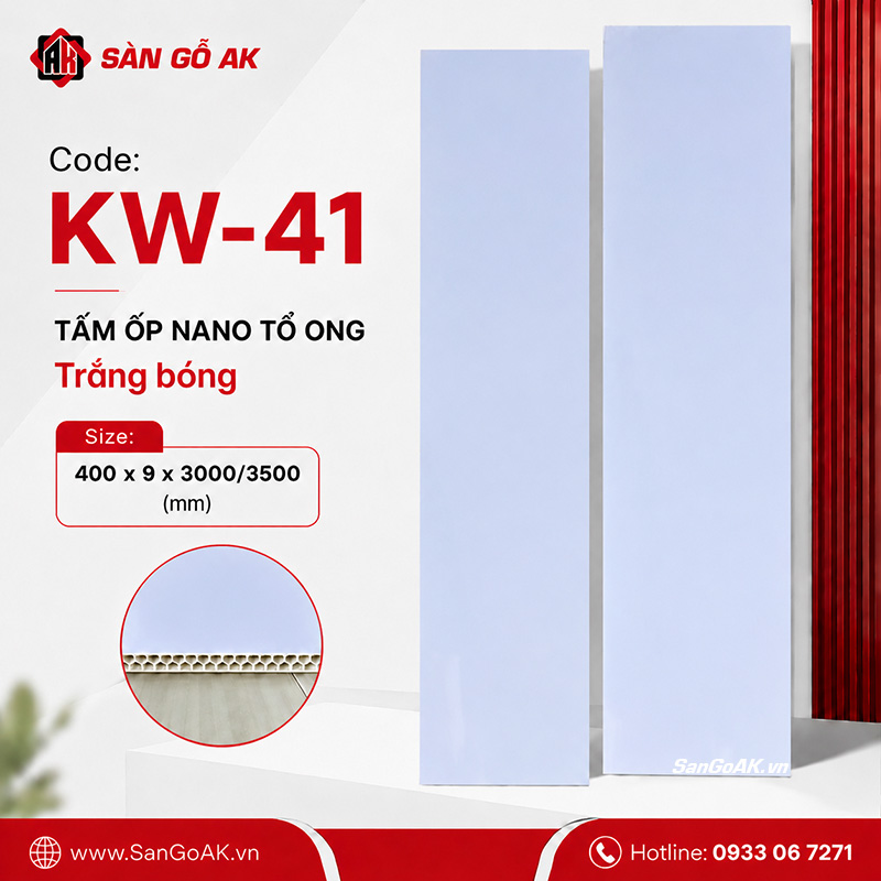 Tấm ốp Nano tổ ong KW-41 màu trắng bóng sang trọng