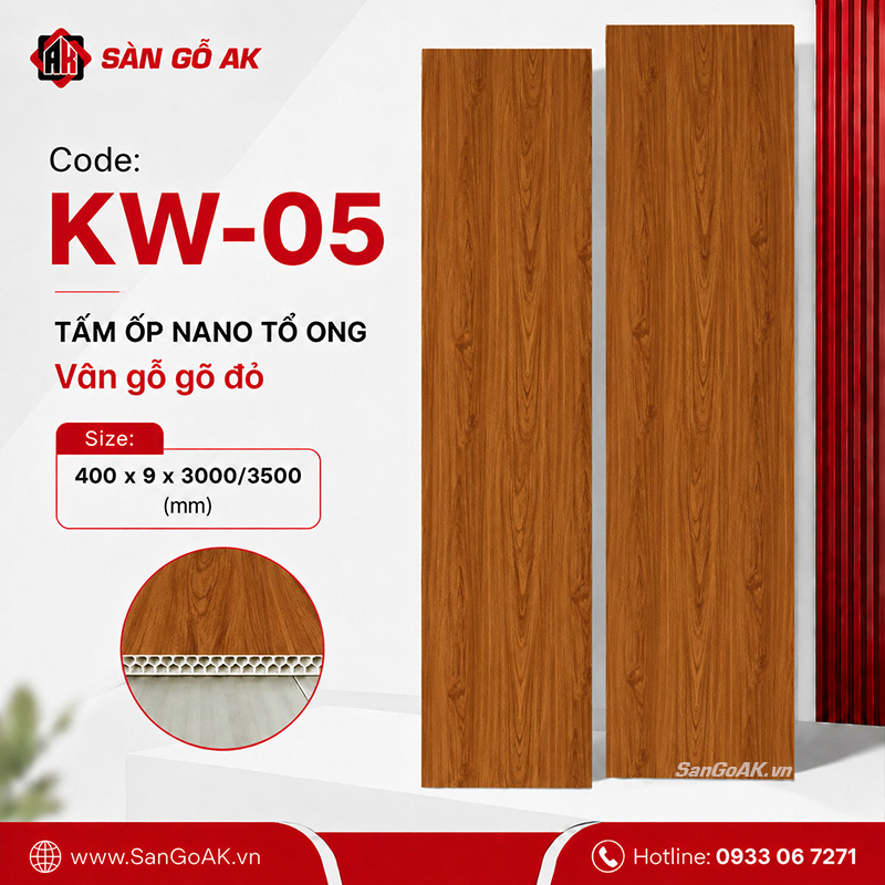 Tấm ốp Nano tổ ong KW-05 vân gỗ gõ đỏ
