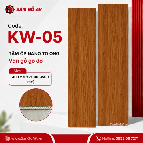 Tấm ốp Nano tổ ong KW-05 vân gỗ gõ đỏ