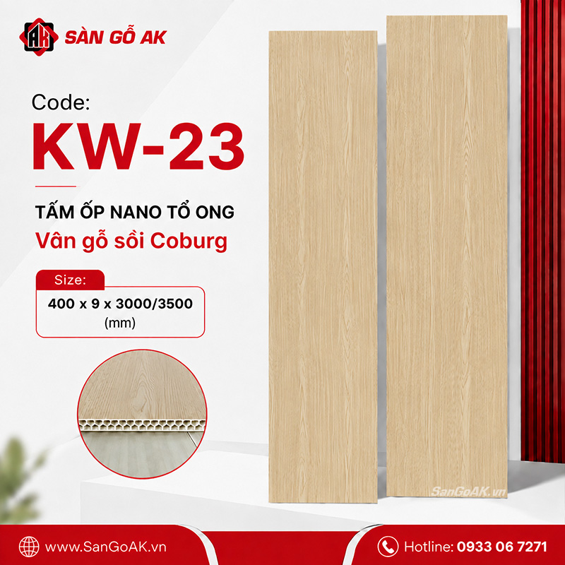 Tấm ốp Nano tổ ong KW-23 vân gỗ sồi Coburg