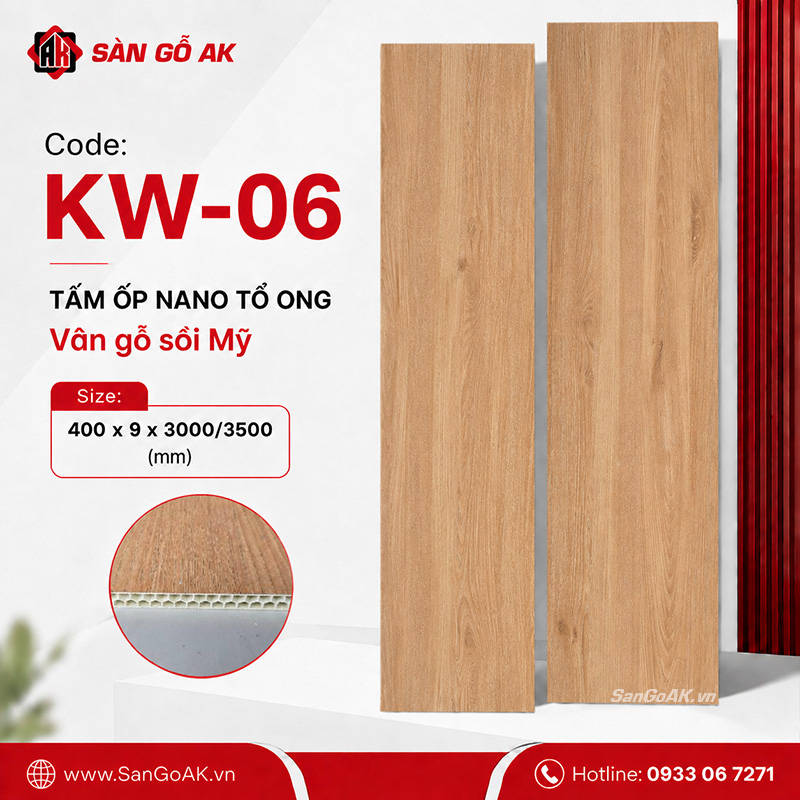 Tấm ốp Nano tổ ong KW-06 vân gỗ sồi Mỹ