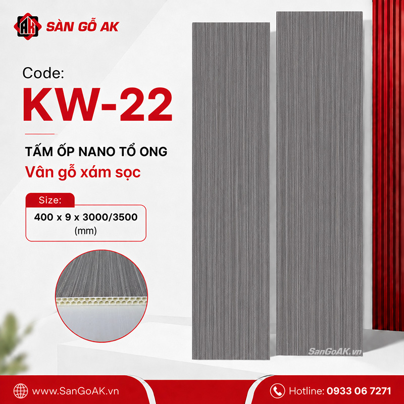 Tấm ốp Nano tổ ong KW-22 vân gỗ xám sọc
