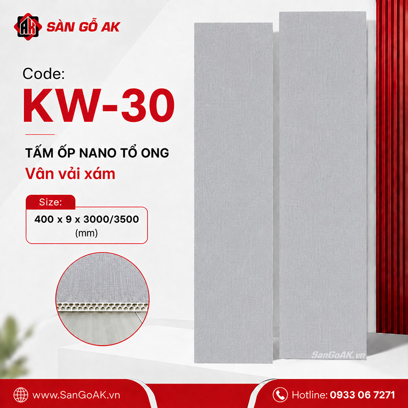 Tấm ốp Nano tổ ong KW-30 vân vải xám