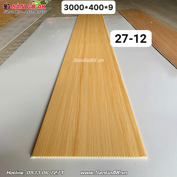 Tấm nhựa Nano 27-12 vân gỗ vàng dùng để ốp tường, ốp trần nội thất