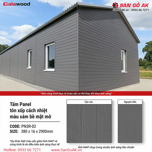 Tấm Panel cách nhiệt 3 rãnh PN3R-02 màu xám vân gỗ 3D