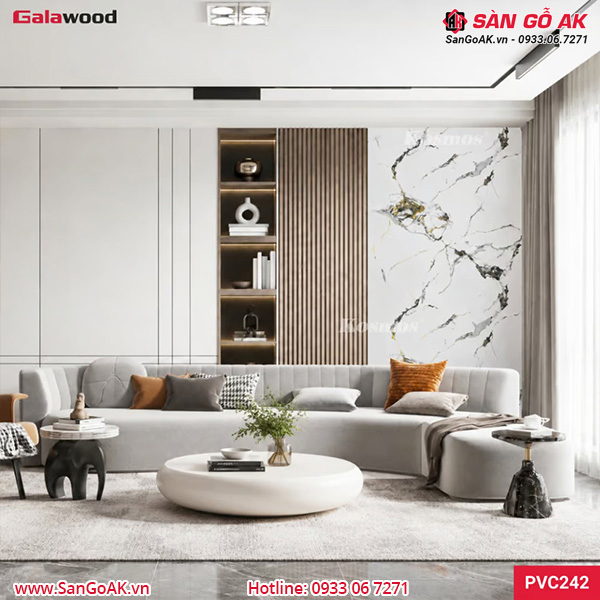 Tấm vân đá PVC242 ốp vách sofa phòng khách sang trọng