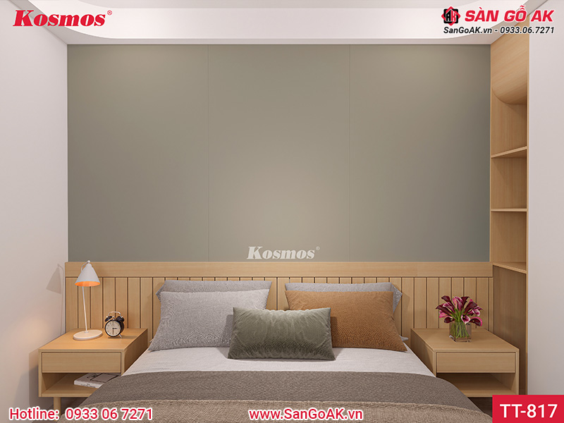 Ốp tường phòng ngủ sang trọng với tấm than tre TT-817 màu nâu