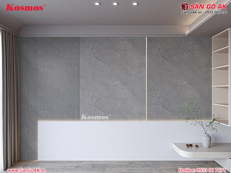 Công trình ốp tường bằng tấm than tre TT-534 vân bê tông xám xi măng
