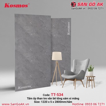 Tấm ốp than tre Kosmos vân bê tông xám xi măng TT-534
