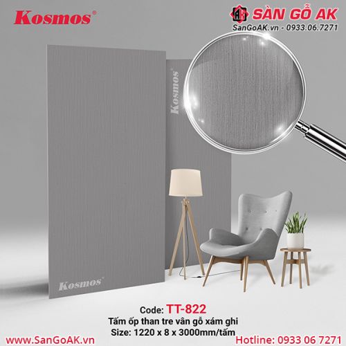 Tấm ốp than tre Kosmos vân gỗ xám ghi TT-822