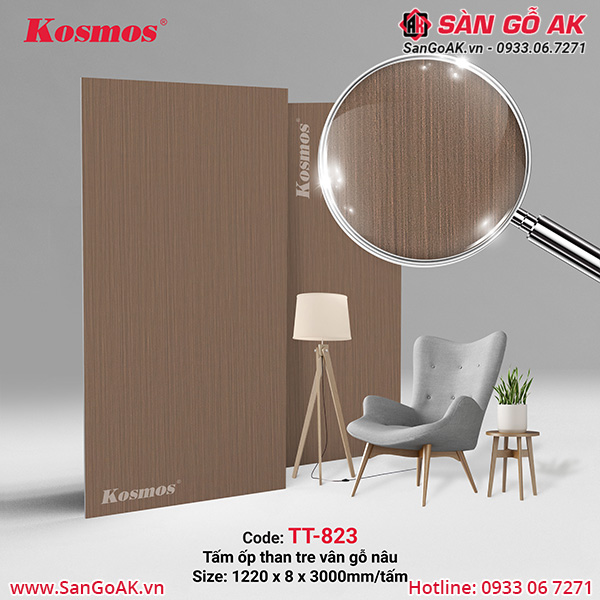 Tấm ốp sợi than tre vân gỗ màu nâu TT-823