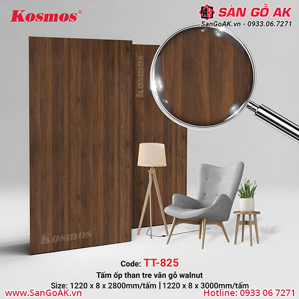 Tấm ốp sợi than tre vân gỗ màu nâu walnut TT-825