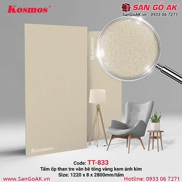 Tấm ốp đa năng sợi than tre vân bê tông màu vàng kem ánh kim TT-833