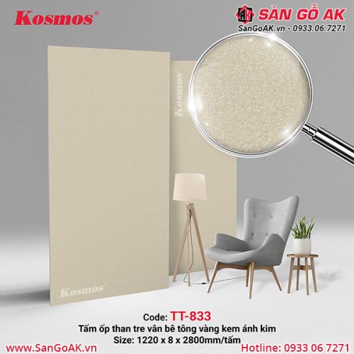Tấm ốp than tre Kosmos vân bê tông vàng kem ánh kim TT-833