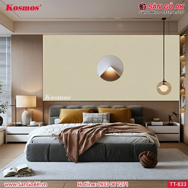 Công trình ốp tường bằng tấm than tre TT-833 vân bê tông vàng kem
