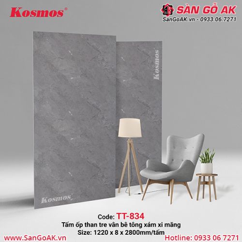 Tấm ốp than tre Kosmos vân bê tông xi măng xám TT-834