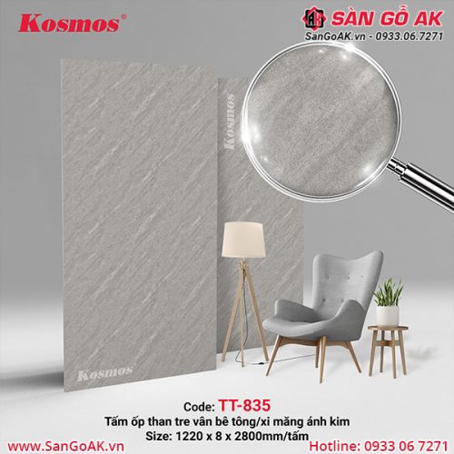 Tấm ốp than tre Kosmos vân bê tông xi măng ánh kim TT-835