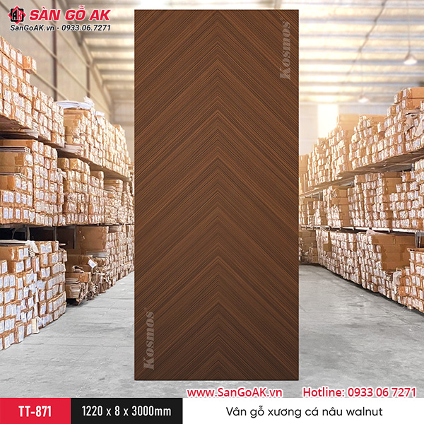 Sàn Gỗ AK - nơi cung cấp tấm ốp than tre Kosmos TT-871 vân gỗ xương cá nâu walnut