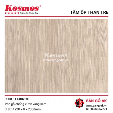 Tấm ốp than tre Kosmos vân gỗ chống xước vàng kem TT-802CX