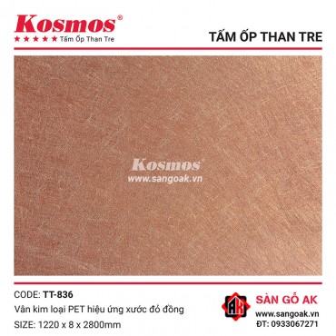 Tấm ốp than tre Kosmos vân kim loại PET hiệu ứng xước đỏ đồng TT-836