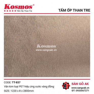 Tấm ốp than tre Kosmos vân kim loại PET hiệu ứng xước vàng đồng TT-837