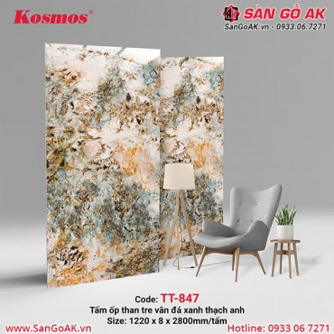 Tấm ốp than tre Kosmos vân đá PET cẩm thạch xanh thạch anh TT-847