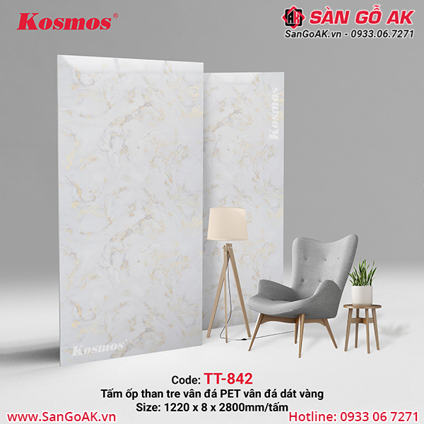 Tấm ốp than tre vân đá PET dát vàng Kosmos TT-842