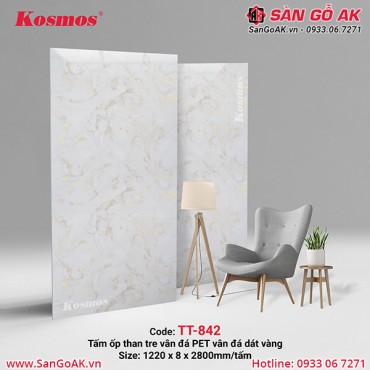 Tấm ốp than tre Kosmos vân đá PET dát vàng TT-842