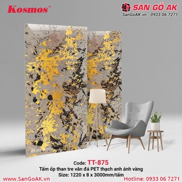 Tấm ốp than tre Kosmos vân đá PET thạch anh ánh vàng TT-875