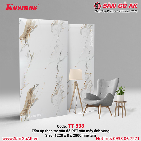 Tấm ốp than tre Kosmos vân đá phủ PET TT-838