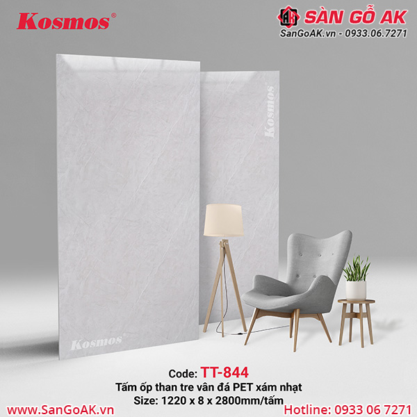 Tấm ốp than tre vân đá PET xám nhạt Kosmos TT-844
