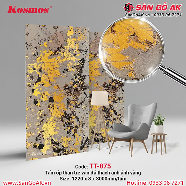 TT-875 là tấm ốp than tre vân đá thạch anh ánh vàng Kosmos