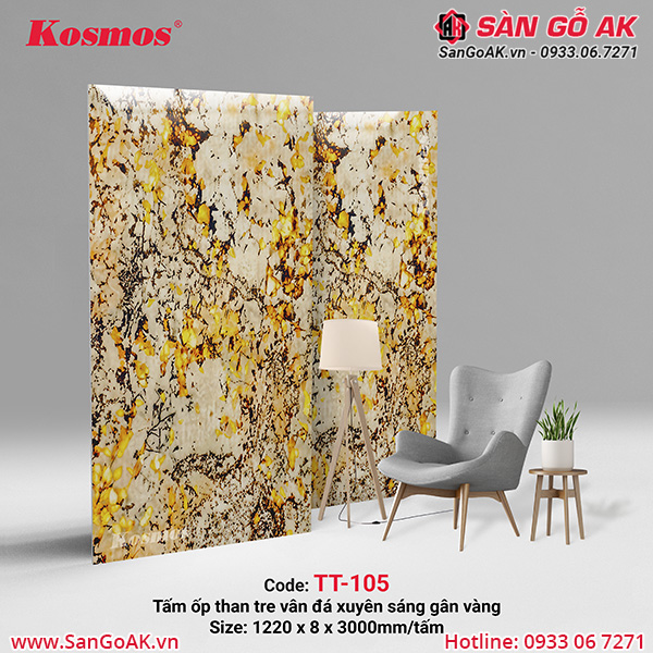 TT-105 là tấm ốp than tre vân đá xuyên sáng gân vàng