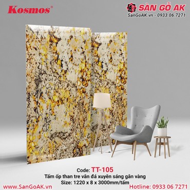 Tấm ốp than tre Kosmos vân đá PET xuyên sáng gân vàng TT-105