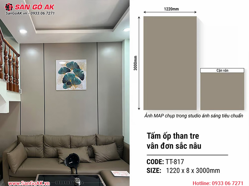 Thông số của tấm ốp than tre TT-817 đơn sắc nâu